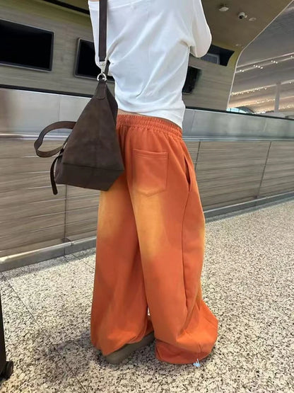 NUOMICI Women's Jeans Orange Mid Low Waist Washed Retro Wide Leg Loose Sports Kpop Hip-hop Street Pants Fashion Women's Pants