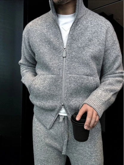 Autumn Winter New Double Zipper Stand Collar Thickened Knitted Jacket Men's High Fashion Soft Warm Sweater Casual Style Long ...