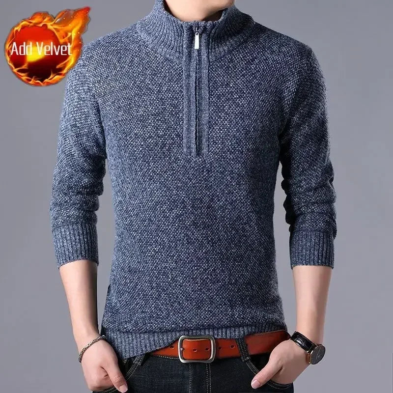 Knit Sweater Male Zipper Plaid Men's Clothing Cardigan Hoodies Zip-up Thick Winter Red Tops Jumpers Casual Stylish Hot Cheap A