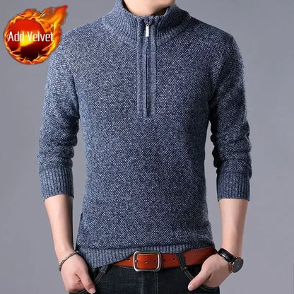 Knit Sweater Male Zipper Plaid Men's Clothing Cardigan Hoodies Zip-up Thick Winter Red Tops Jumpers Casual Stylish Hot Cheap A