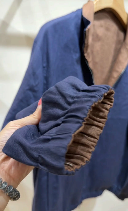 Reversible Linen Stand Collar Zip Casual Jacket For Men