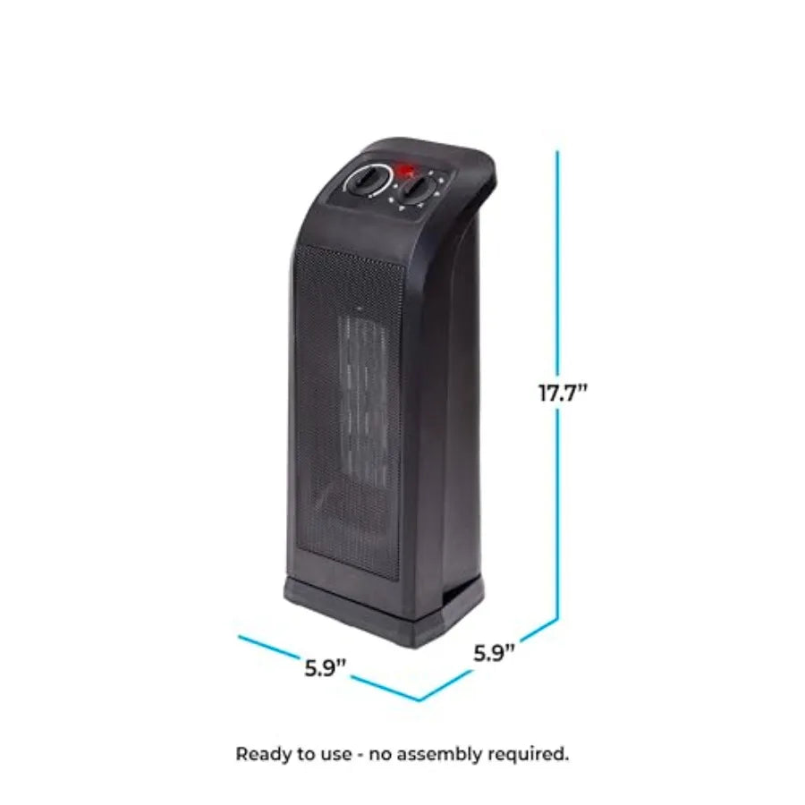 18" Tower Space Heater with PTC Heating Element 1500W/900W Dual Heat 60° Oscillation Adjustable Thermostat Fan-Only Mode Overhe