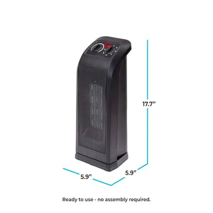 18" Tower Space Heater with PTC Heating Element 1500W/900W Dual Heat 60° Oscillation Adjustable Thermostat Fan-Only Mode Overhe