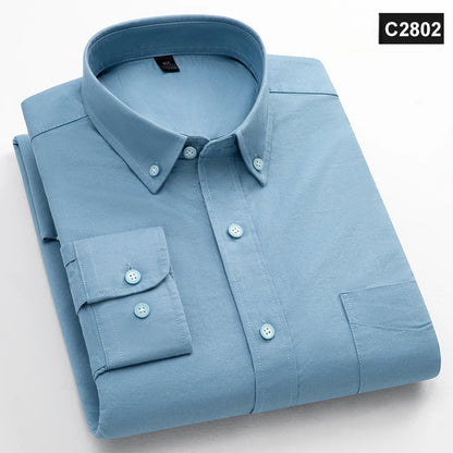 Classic Fit Fashion 100% Cotton Long-Sleeve Shirt for Men Single Pocket Slim Fit Casual Top Soft Oxford Solid Color Office Cloth