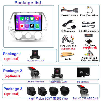 Android 16 Carplay Auto Multimedia Player Car Radio For Hyundai I20 2010 2012 2013 2014 DSP Autoradio GPS Stereo 2din Head Unit