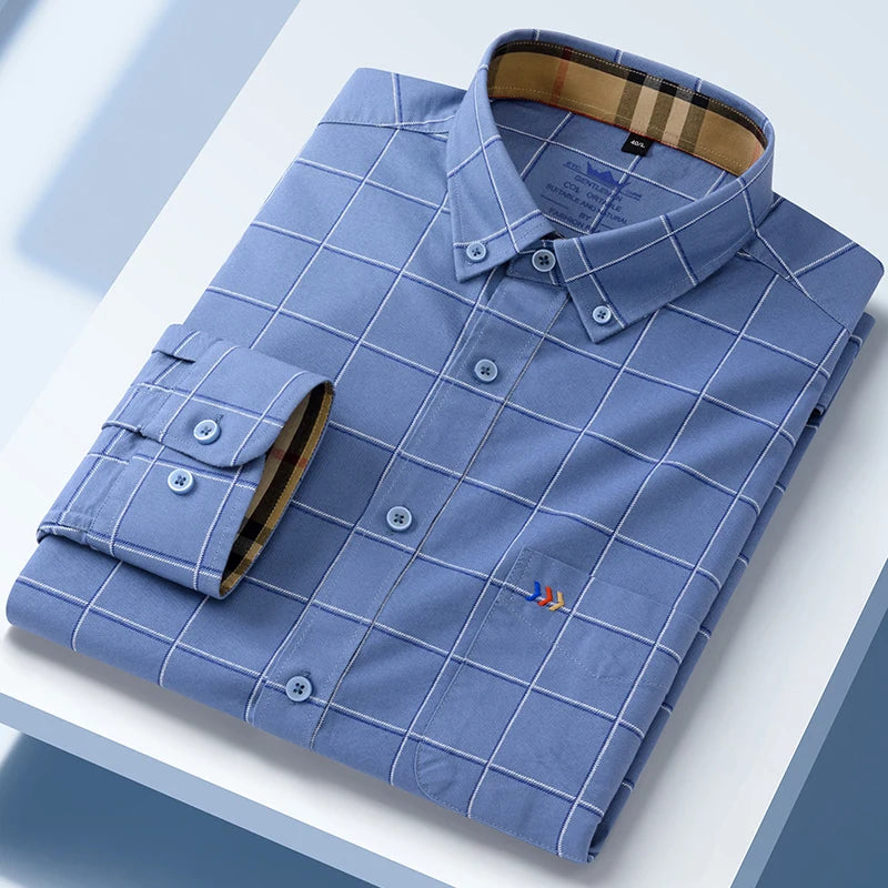 New in Shirt 100%Cotton Oxford Long-Sleeve Shirts for Men Slim Fit Formal Plain Shirt High Quality Plaid Soft Office Clothes