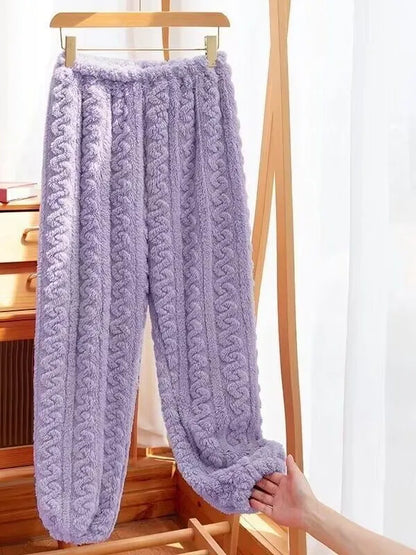 Thickened Coral Fleece Sleepwear Straight Leg Lazy Pants Home Clothes for Men And Women Winter Warm Soft Plush Pyjamas Pj Pants