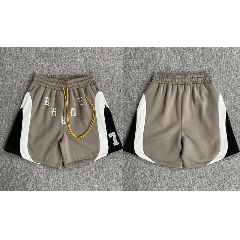 Fashionable Sports Suit Rhude Casual Shorts High-quality Splicing Color Blocks Thick Fabric Printed Hoodie