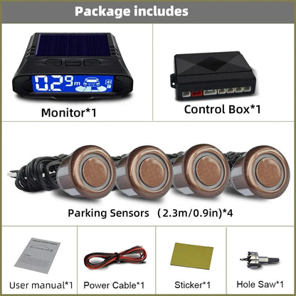 QXNY Wireless Solar Charging 4 Parking Sensors Kit Backup Radar Rear Parktronic Auto LCD Monitor Detector Assistance Reverse