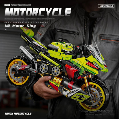 2026 Technical 1:8 City Green Motorcycle Building Blocks Set Super Motorbike Model Kit STEM Assembled Toys Gifts 14+ Adult