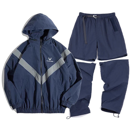 Men's Casual Sports Set for Autumn and Winter, Tracksuit, Jogging Set, 100% Nylon Waterproof Reflective Flight Jacket and Pants