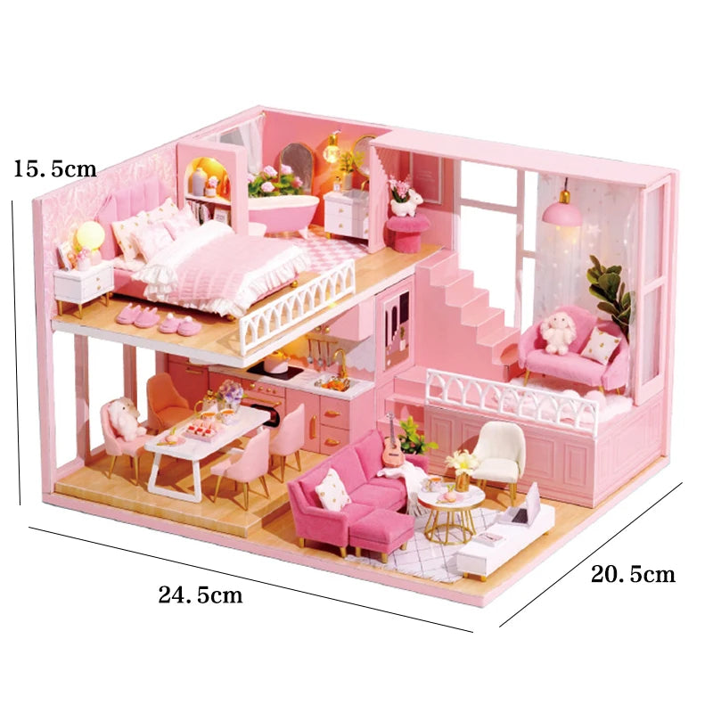 Doll Houses Kits 3D Puzzle Handmade Wooden Mini DollHouse Assembly Building With Furniture Kit Toys For Xmas Birthday Gifts