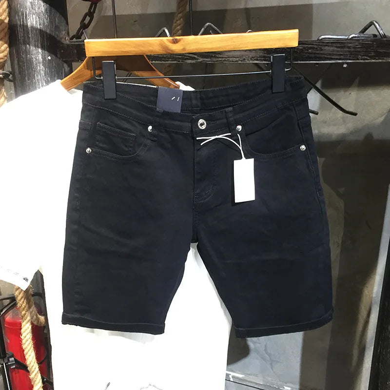 2024 New Summer Fashion Denim Shorts Men's Slim Straight American Street Trend Casual All-Match Cropped Pants