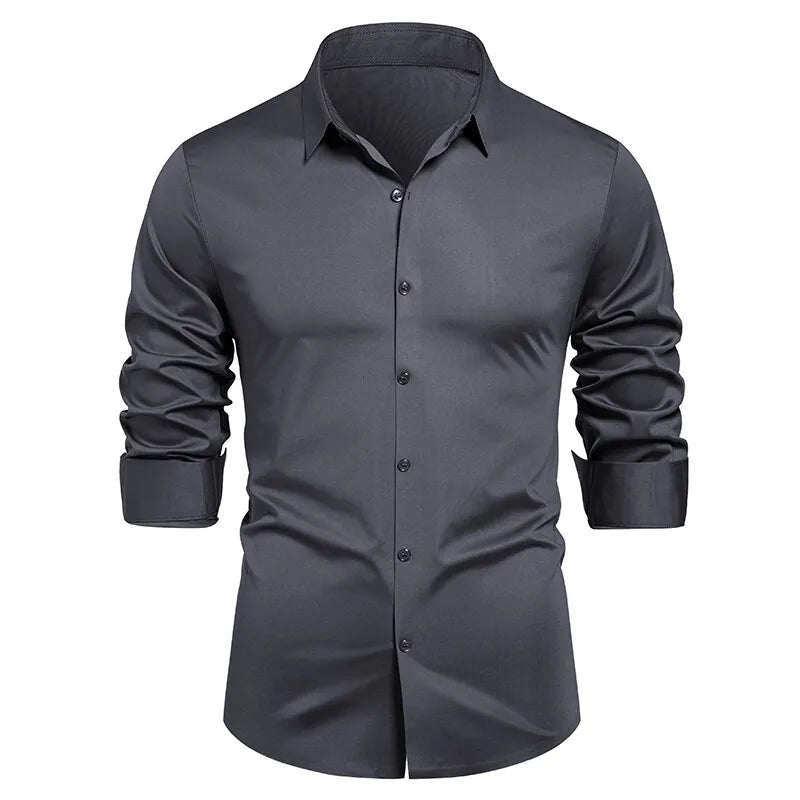 2025 Men's High Quality Shirt Solid Color Fashion Business Leisure Social Dress Ball Shirt Men's Formal Dress Slimming Shirt