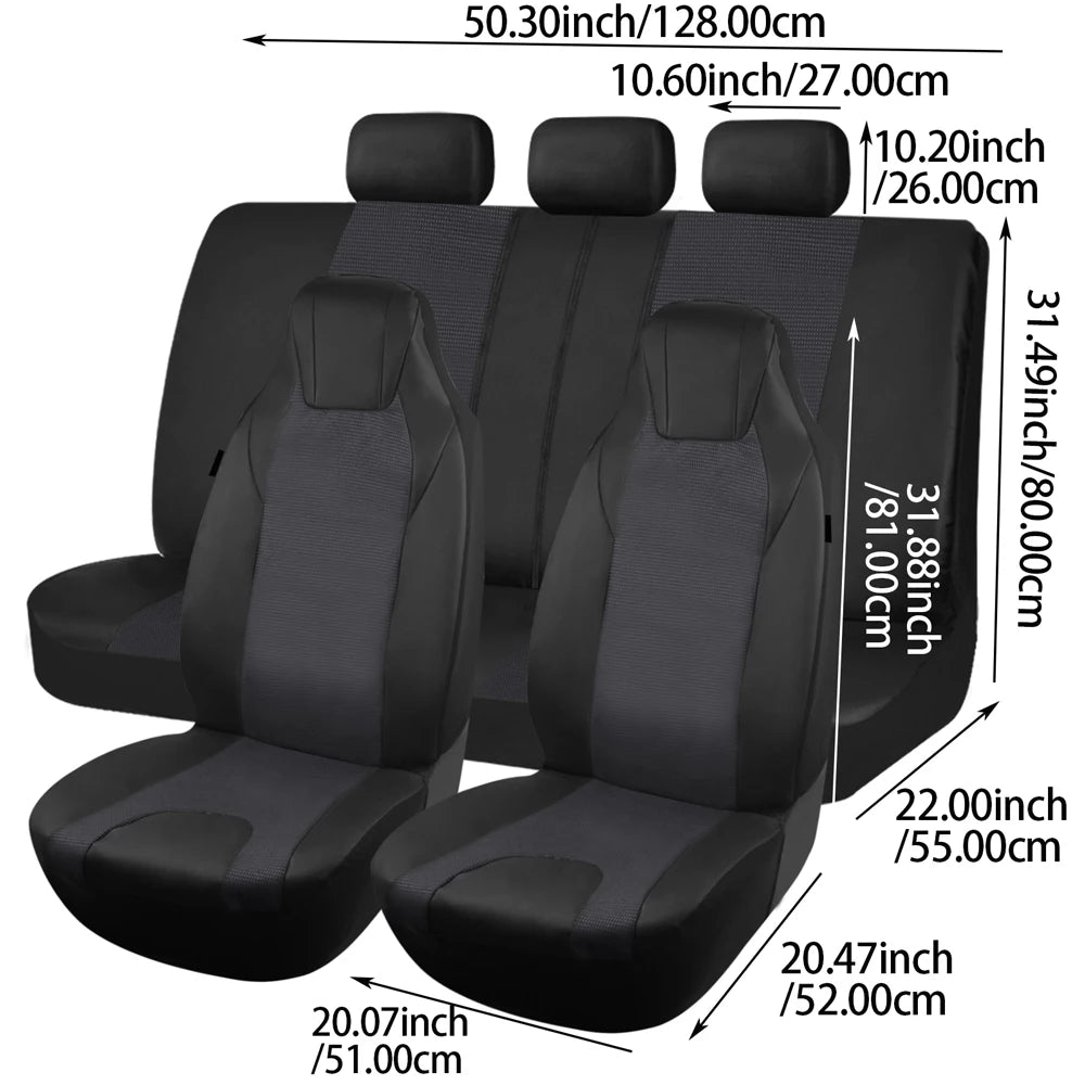 AUTOKING High Back Car Seat Covers Universal Size Fit For Most Car SUV PU Leather Spliced With Dot Jacquard Fabric Seat covers