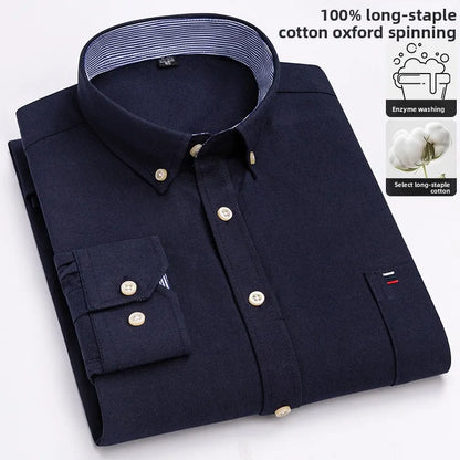 100% cotton men's long-sleeved shirt, casual plaid cotton shirt for young and middle-aged people, large size, authentic shirt