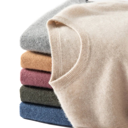 100% Cashmere Men's Pullover Business Casual Solid Knitted Sweater Loose Pull Round Neck Collar Tops Basic Versatile Jumper