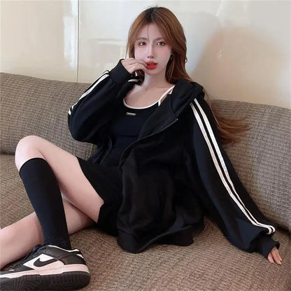 Spicy Girl Set Women's Autumn Fashion High-End Pure Desire Strap Vest  Skirt Hoodie Jacket Two-Piece Set Ladies' Wear