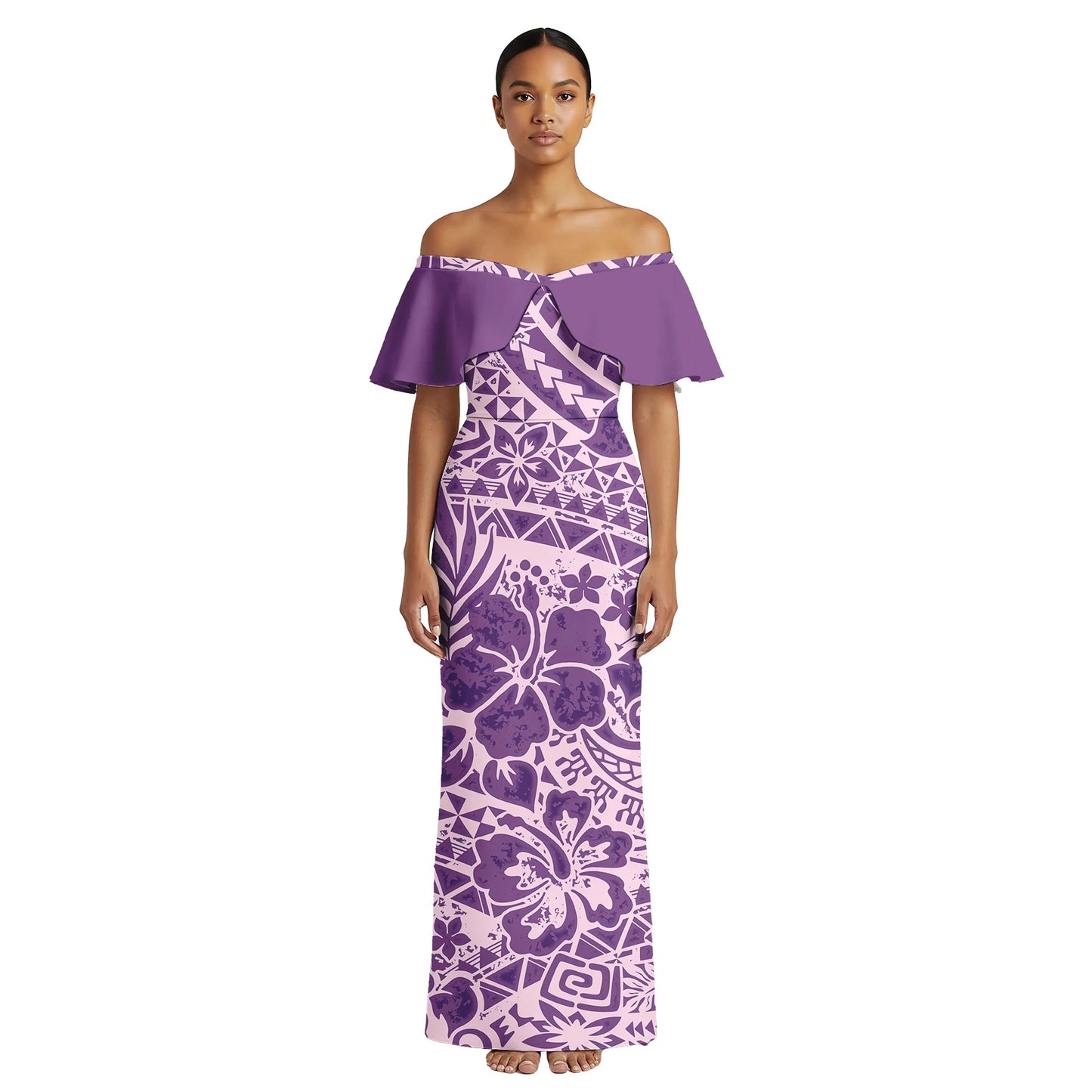 Plumeria Print Custom Logo Clothing Samoan Casual Beach Lady Maxi Skirts Polynesian Plus Size Ladies Wear Women's Aloha Dresses