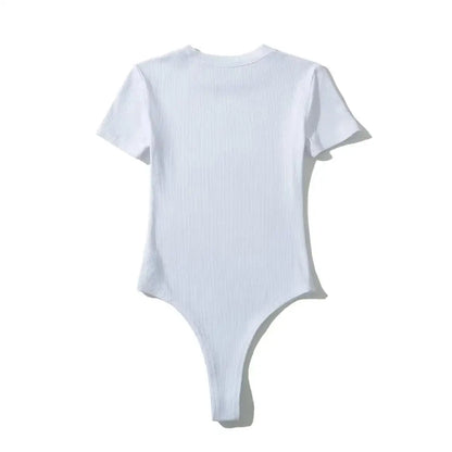 Summer Short Sleeve O-neck Knitted Bodysuits Women Stretchable Slim Basic Solid Color Tops