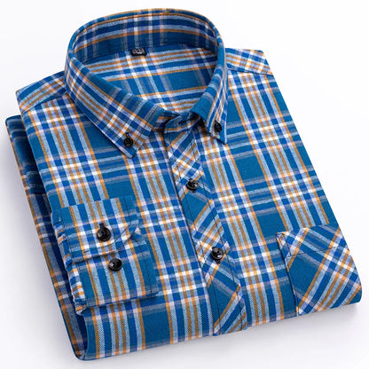 Plus Size 8XL 100% Cotton Sanding Long-Sleeve Shirts for Men Slim Fit Casual Plain Shirt Soft Palid Tops Designer Elegant Clothe