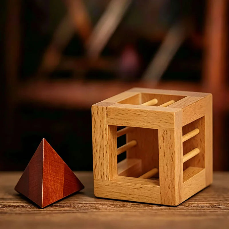 Cage Apart Triangle Wooden Brain Teaser Lock Puzzles IQ Logic Training Disentanglement Educational Toys For Kids & Adults