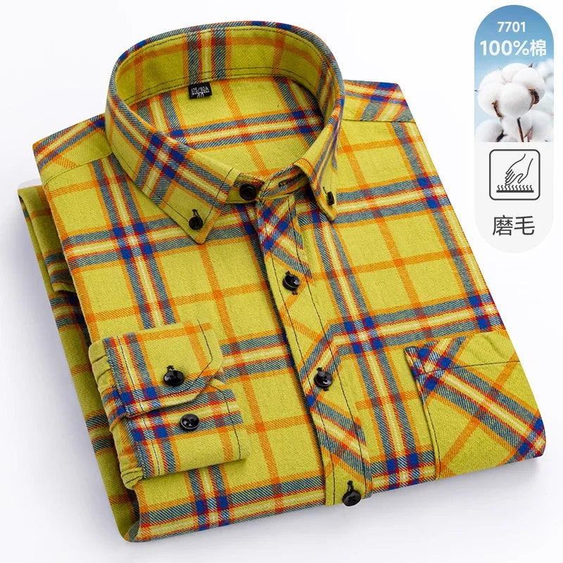 New Flannel Plaid Long Sleeve Men Casual Shirts Autumn Winter Fashion Plus Size Regular Fit Smart Dress Shirts Daily Clothes Top