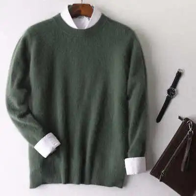 Men's 100% pure Mink Cashmere Sweater O-Neck Pullovers Knit Large Size Mink Sweater Winter New Tops Long Sleeve High-End Jumpers