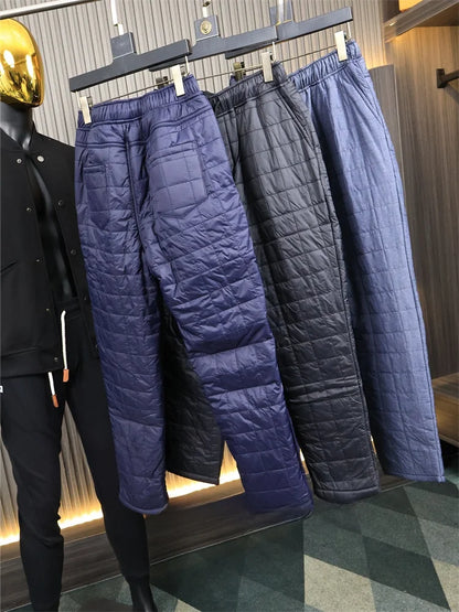 Men's Casual Straight Leg Cotton Pants Fleece Lined Inner Polyester Fashionable Long Trousers Winter Comfortable Cotton Trousers