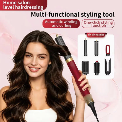 Professional 6 in 1 Cold Hot Air Styling Brush Hair Dryer Curling Iron Straightener Flat Iron 1700W Fast Dry Voluminous Waves