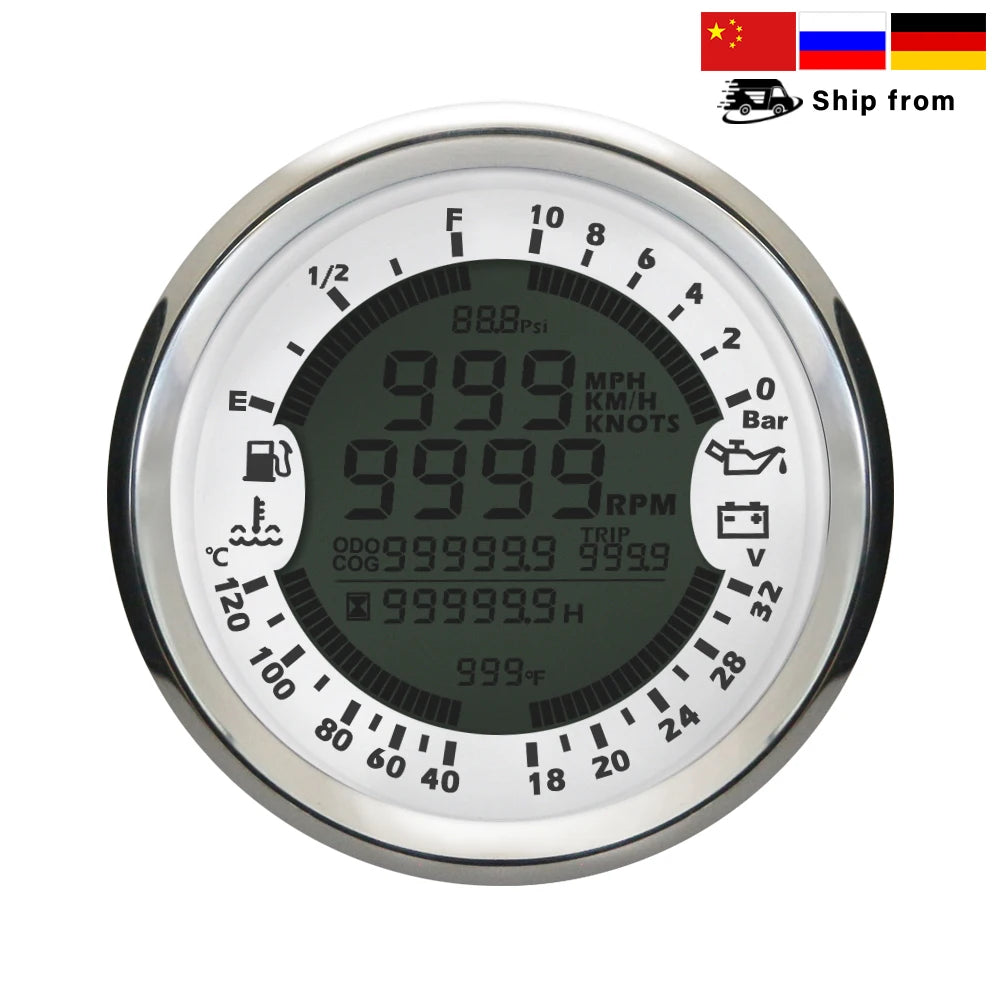 85mm 6 in 1 Car Marine Multi-function GPS Speedometer Tachometer Voltmeter 12V 24V Fuel Level Water Temp Oil Pressure 5Bar 10Bar