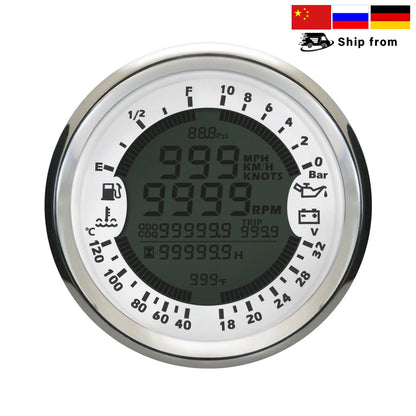 85mm 6 in 1 Car Marine Multi-function GPS Speedometer Tachometer Voltmeter 12V 24V Fuel Level Water Temp Oil Pressure 5Bar 10Bar