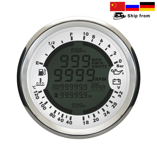 85mm 6 in 1 Car Marine Multi-function GPS Speedometer Tachometer Voltmeter 12V 24V Fuel Level Water Temp Oil Pressure 5Bar 10Bar