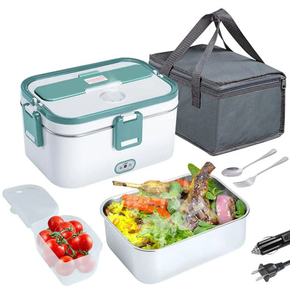 1.8L Electric Lunch Box 60W Food Heated 12V-24V 2-In-1 Portable Food Warmer Heater for Car/Truck/Home Self in-car Heating Box