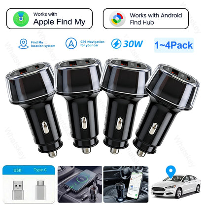 1- 4Pack For IOS&Android System Car Phone Charger GPS Locator Tracker 30W USB Type C QC 3.0 Phone Fast Charging Power Adapter