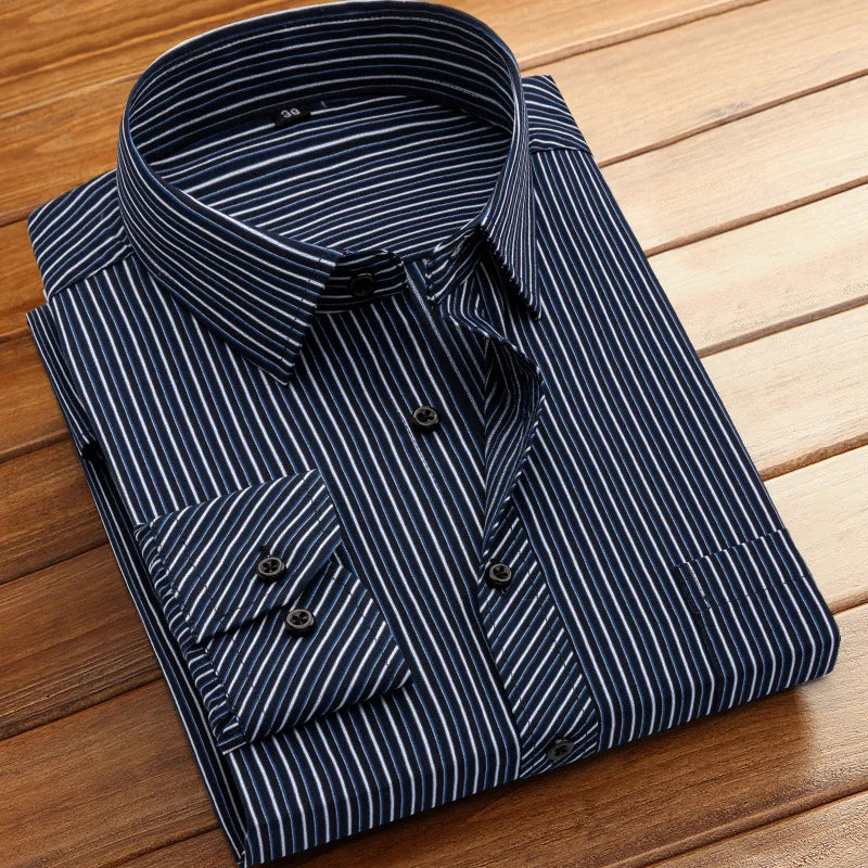 Men's Striped Long Sleeve Shirts 2026 Autumn Anti-wrinkle Business Shirt Fashion Casual Comfortable Breathe Slim Fit Shirts