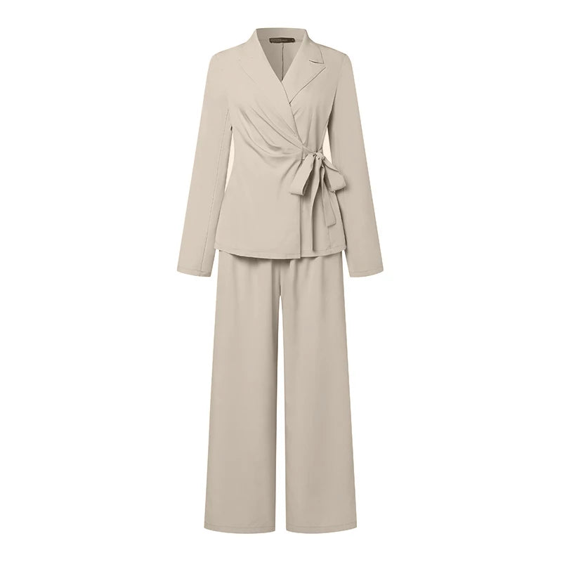 ZANZEA Classy Office Lady Blazer Suits Elegant Women Tied Waist Top and Pant 2pcs Outfit 2025 Trend Streetwear Commute Pant Sets