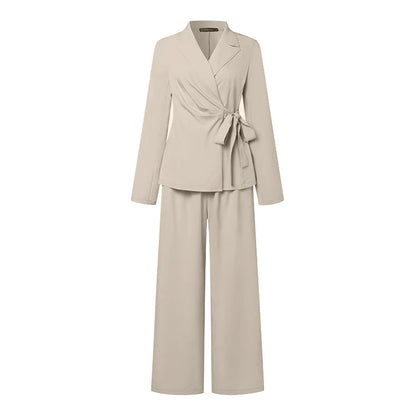 ZANZEA Classy Office Lady Blazer Suits Elegant Women Tied Waist Top and Pant 2pcs Outfit 2025 Trend Streetwear Commute Pant Sets