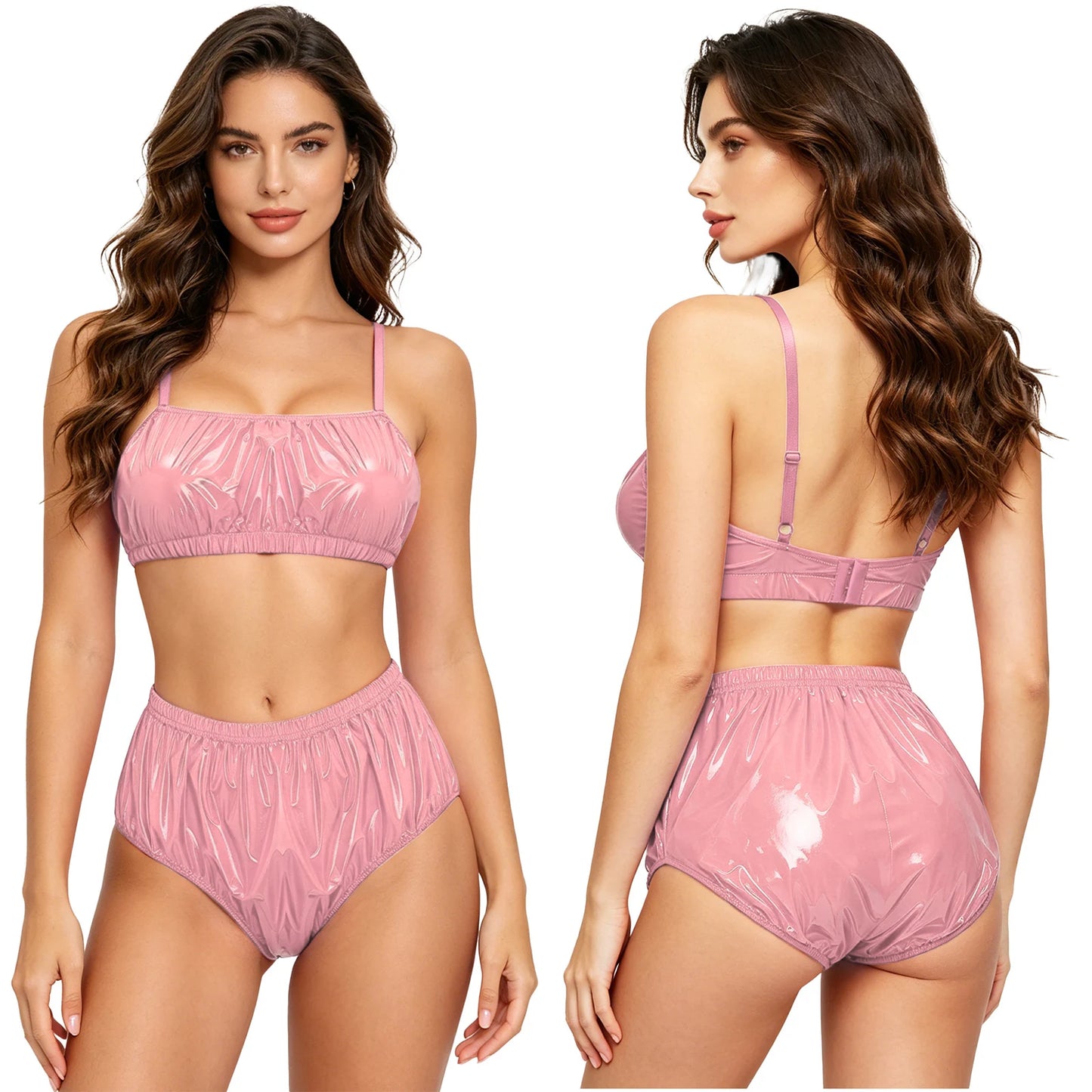 Women Waterproof Swimsuit Bikini Lingerie Set Swimwear Nightwear Clubwear Bra Top with Shorts for Beach Pool Party Sunbathing