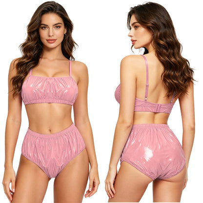 Women Waterproof Swimsuit Bikini Lingerie Set Swimwear Nightwear Clubwear Bra Top with Shorts for Beach Pool Party Sunbathing