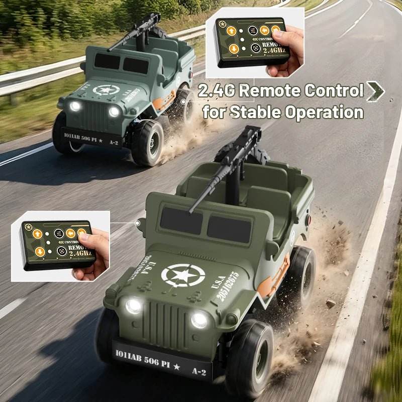 JJRC 1:64 RC Car 1941 JEEP WILLYS 2.4G 4WD RTR Crawler Climbing Scale Military Truck Off-Road Vehicle Toy Gift for Children.