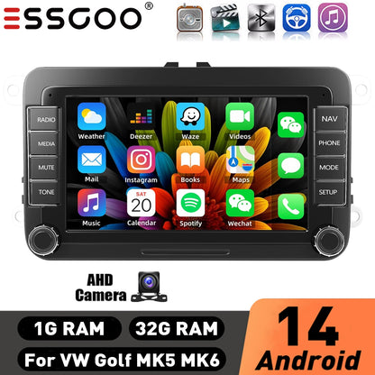 7" Car Stereo Android 14 For VW Volkswagen Jetta Passat Golf MK5 MK6 Apple Carplay GPS Navigation FM Radio WiFi SWC Head Unit BT