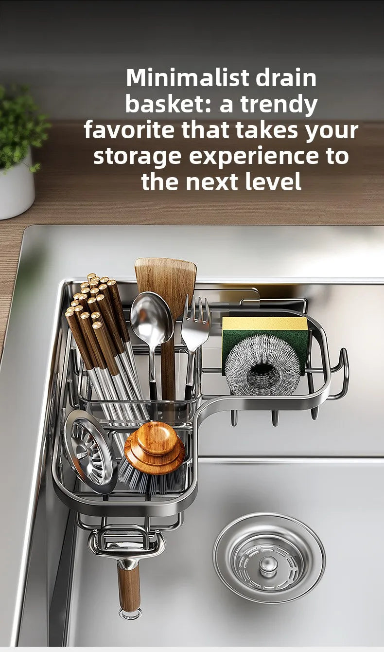 Kitchen Carbon Steel Sink Drain Rack No-Punching Wall Mounted Corner Dishcloth Storage Rack Waterproof Space Saving