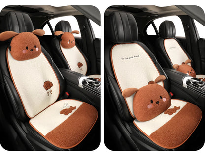 Funny Puppy Car Seat Cover 2025 New Autumn Fleece Fabric PU Leather Warm Comfortable Quick Installation Fits Most Cars