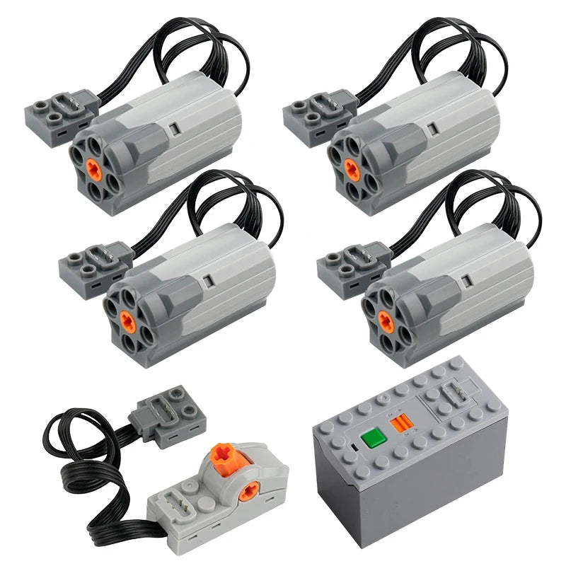 MOC Power Functions Train Car Set with AAA Battery Box & M Motor for Technical-Compatible Building Blocks DIY