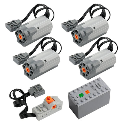 MOC Power Functions Train Car Set with AAA Battery Box & M Motor for Technical-Compatible Building Blocks DIY