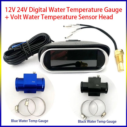 12V 24V Digital Water Temperature Gauge + Volt Water Temperature Sensor Head Plug Joint Pipe Sensor Radiator Hose Adapter 1/8NPT