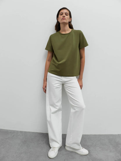 Bornladies 2025 Women's Summer 100% Cotton T-shirt Bottoming Basic Fashionable Solid Lady Short Sleeve Loose Tops Shirts