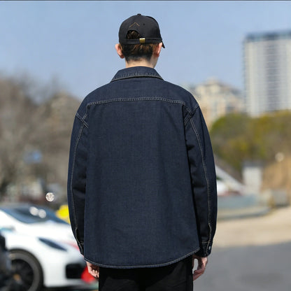Retro Japanese Style Long Sleeve Denim Jacket Washed out Casual Workwear Versatile Spring Autumn Denim Shirt