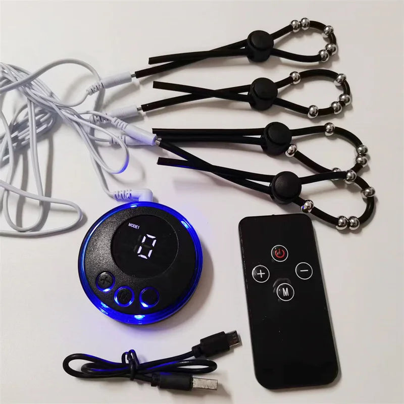 Silicone Cock Rings Male Penis Trainer Massage Male Testis Stimulation Remote Control 8 Modes Electric Shock Adult Toys for Men